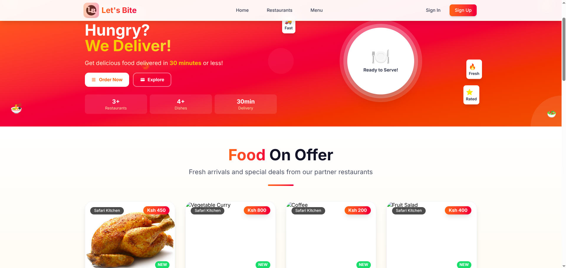 Let's Bite customer food ordering interface