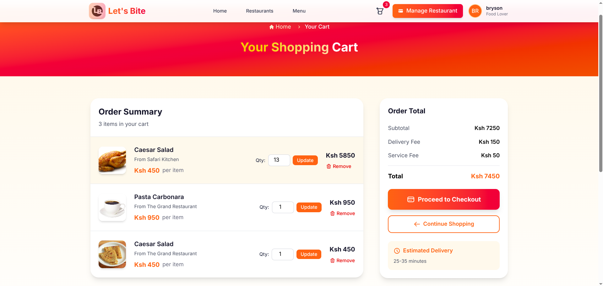 Let's Bite real-time order tracking screen